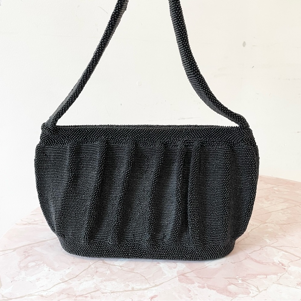 RARE Vintage 1940s Black Caviar Beaded Evening Formal Clutch Purse Shoulder Bag